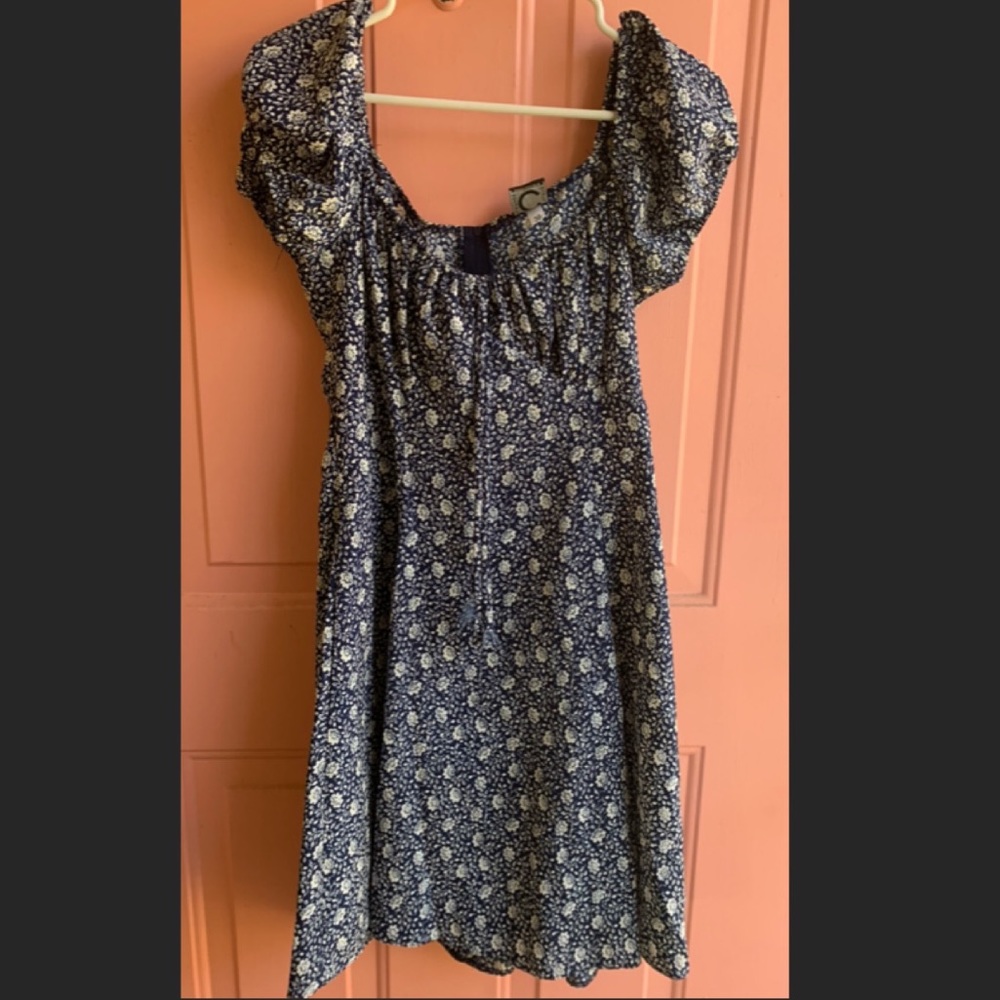 Fit and flare peasant dress blue and white
